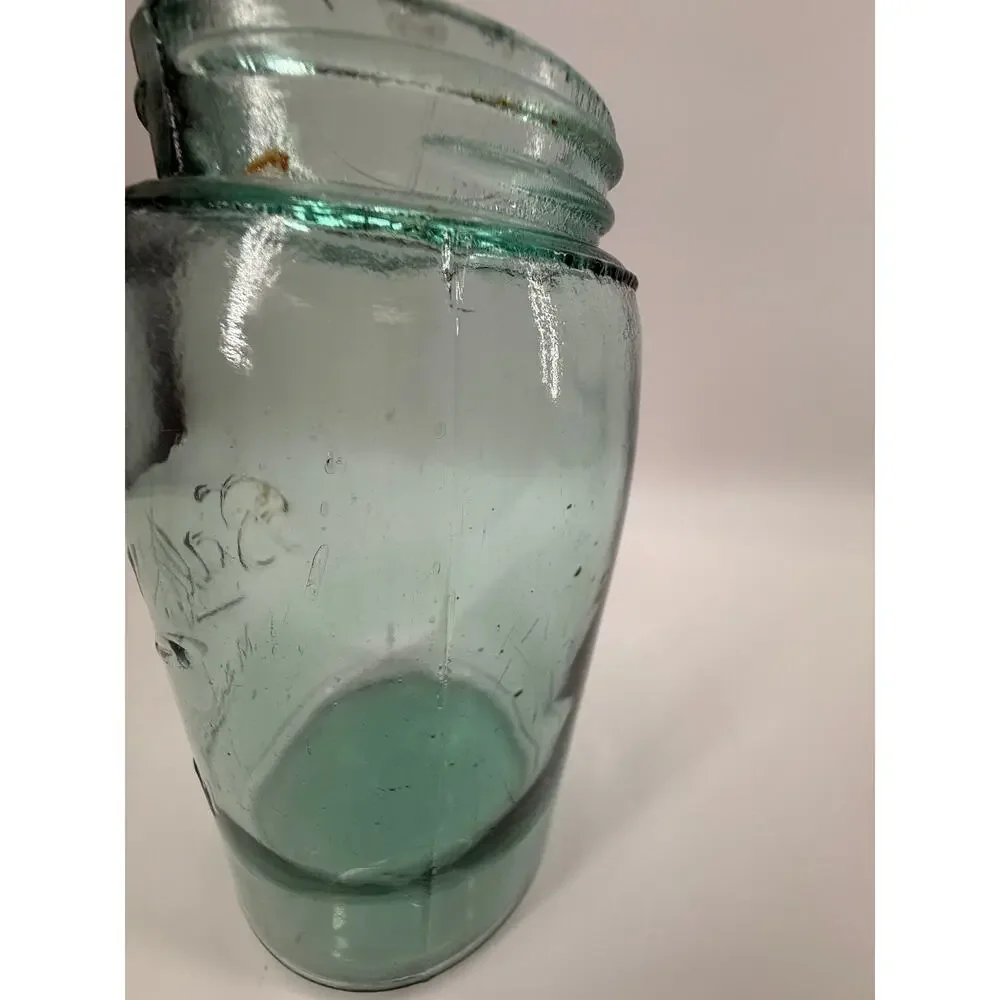 Vintage Ball  Mason Jar Aqua Green Glass Quart Canning Bottom Mark 11